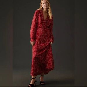 Scotch & Soda Red Wrap Tie Front Long Sleeve Dress